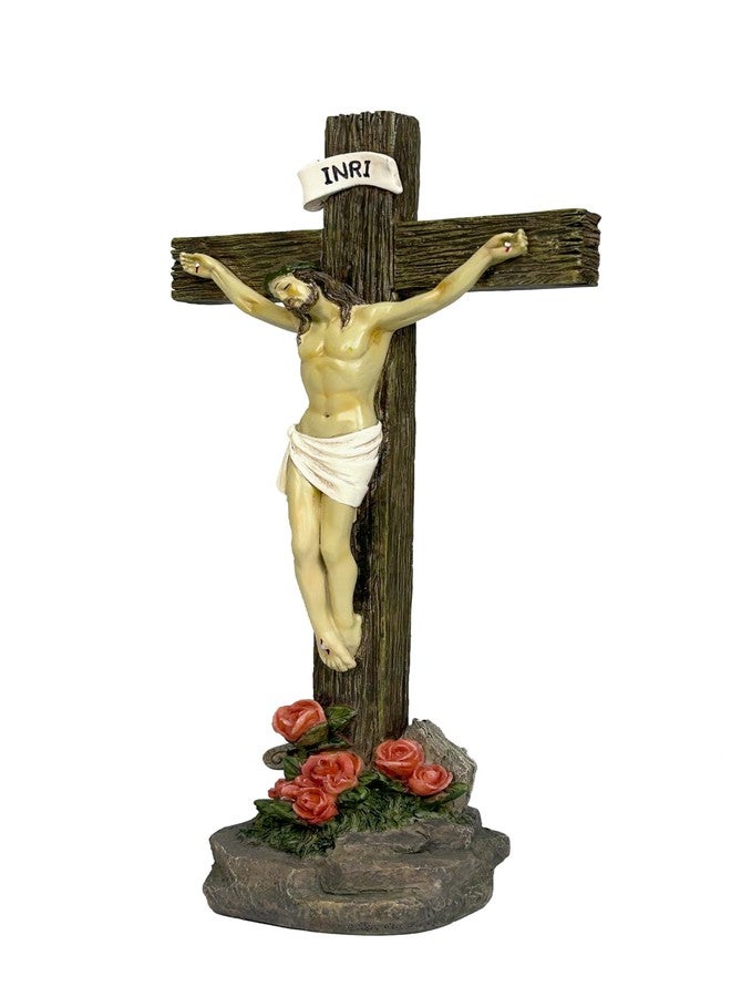 JORAE Jesus Crucifix Statue Standing Cross Decoration Praying Religious Figurine Jesus Christ Catholic Display Resin Tabletop Home Decor, 10" H - Image 2
